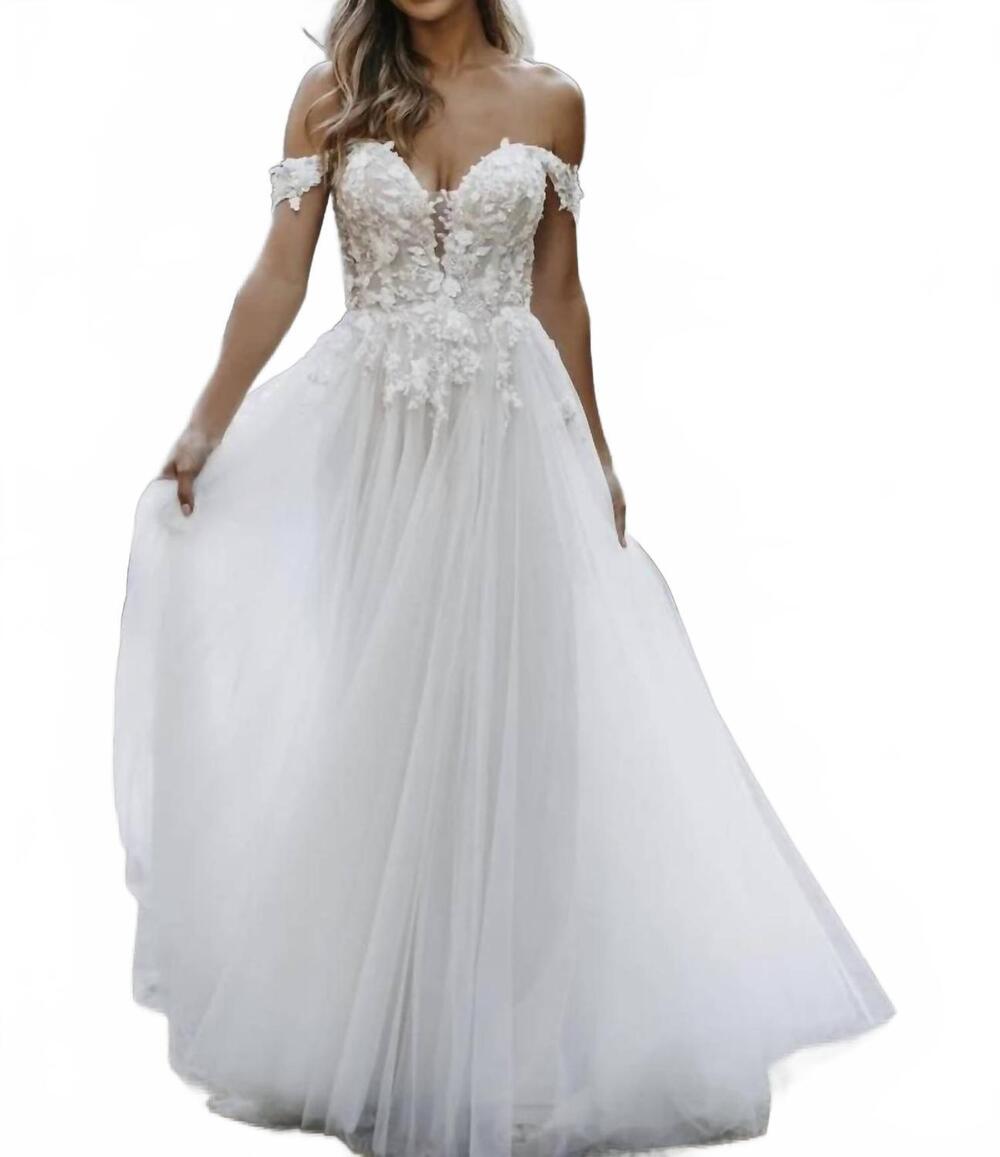 NEW ALLURE BRIDALS off-shoulder gown in nude/ivory/champagne/nude